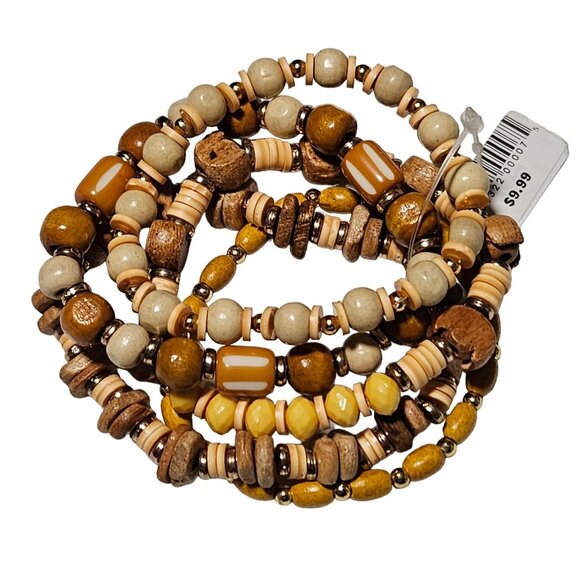 Boho Wooden Beaded Stretch Bracelets Lot of 5 Beach Core Fashion Jewelry Women - Picture 2 of 4